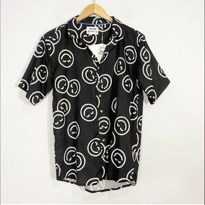 SVRN CODE Smiles Short Sleeve Button Shirt Black